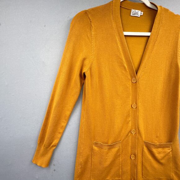 Cielo Long Cardigan Sweater M Mustard Yellow Academia School Tunic Layering Lght - Picture 4 of 15